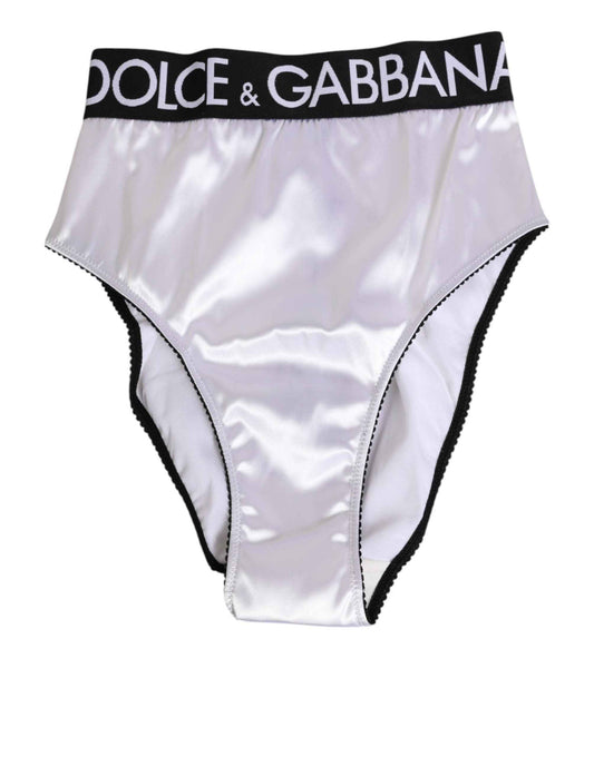 Dolce & Gabbana White Satin High-Waist Black Logo Women Underwear by Dolce & Gabbana