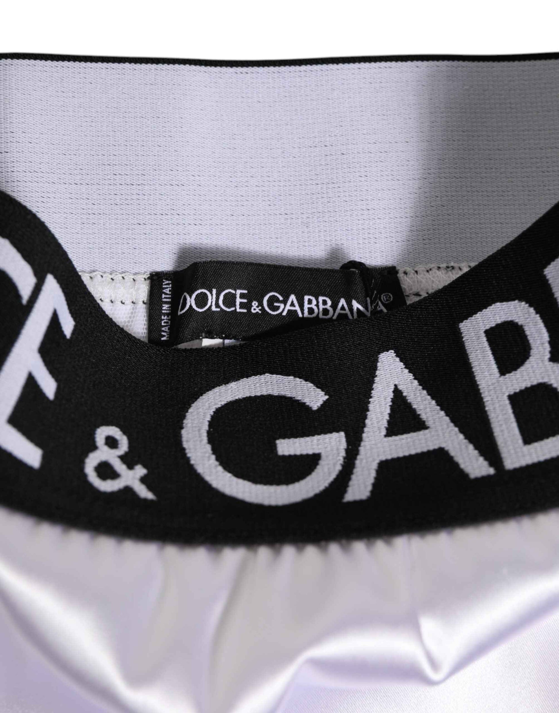 Dolce & Gabbana White Satin High-Waist Black Logo Women Underwear by Dolce & Gabbana