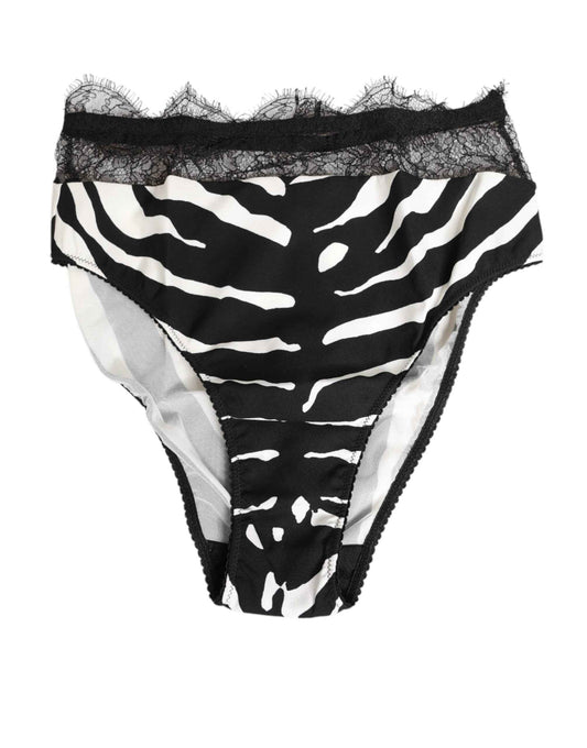 Dolce & Gabbana Black White Zebra Print Lace Trim High Underwear by Dolce & Gabbana