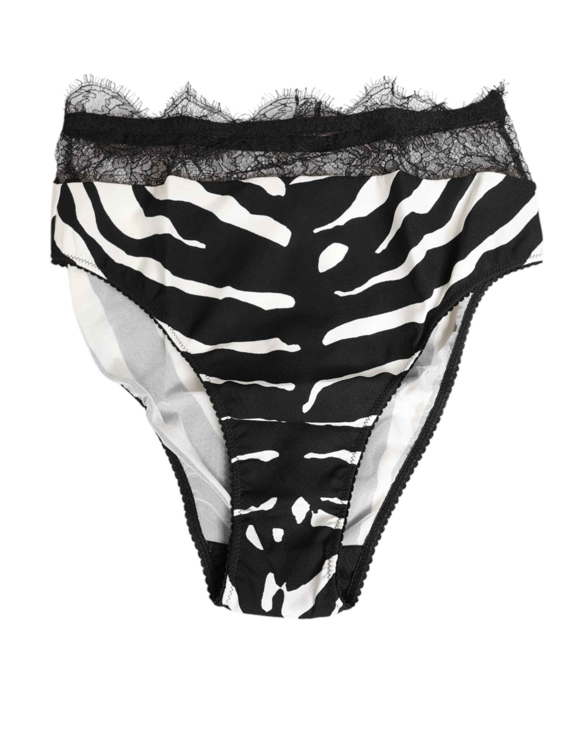 Dolce & Gabbana Black White Zebra Print Lace Trim High Underwear by Dolce & Gabbana