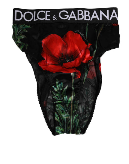 Dolce & Gabbana Black Floral Print High Waist Sheer Mesh Underwear by Dolce & Gabbana