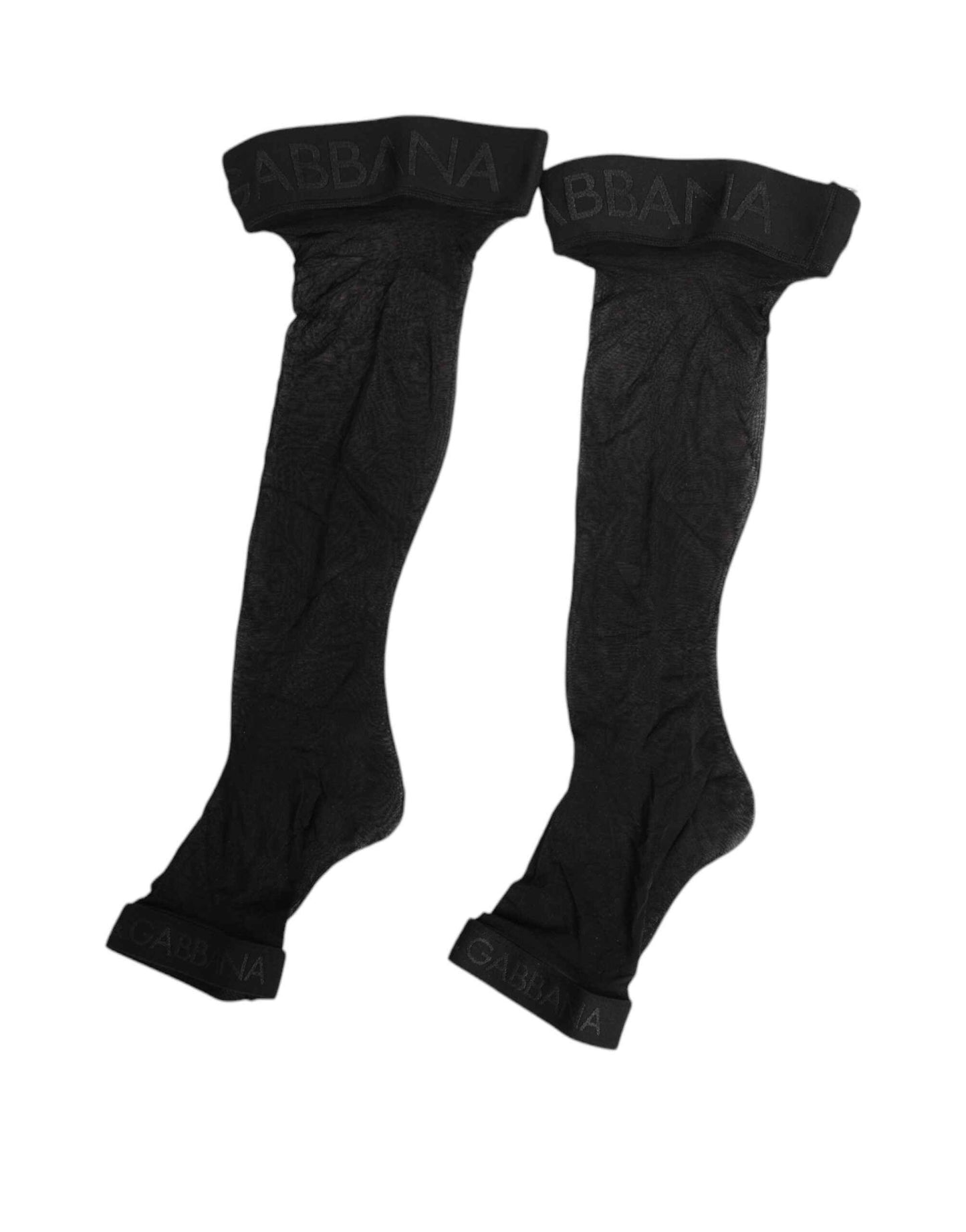 Dolce & Gabbana Black Sheer Nylon Logo Band Over-the-Knee Stocking Socks by Dolce & Gabbana