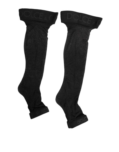 Dolce & Gabbana Black Sheer Nylon Logo Band Over-the-Knee Stocking Socks by Dolce & Gabbana