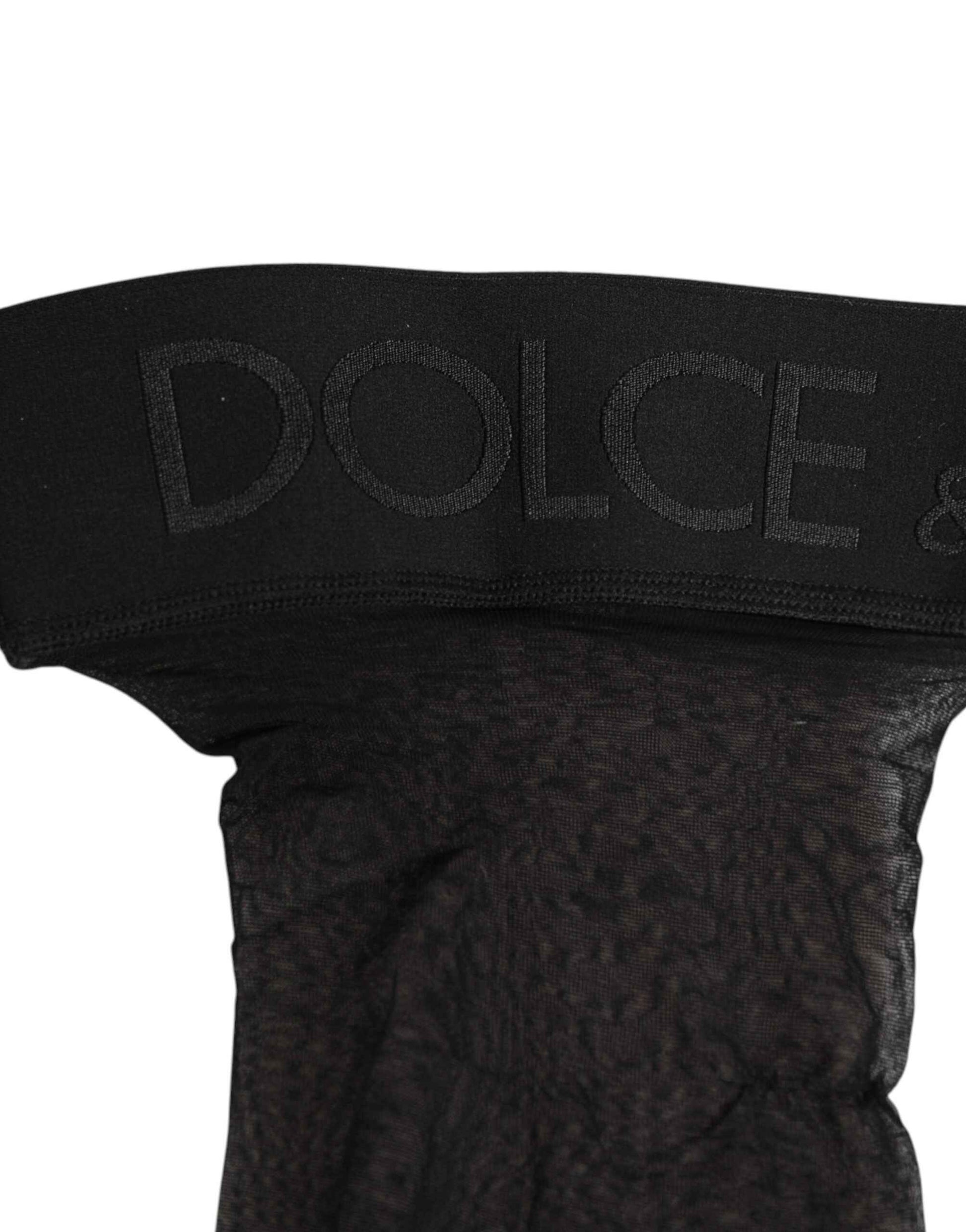 Dolce & Gabbana Black Sheer Nylon Logo Band Over-the-Knee Stocking Socks by Dolce & Gabbana