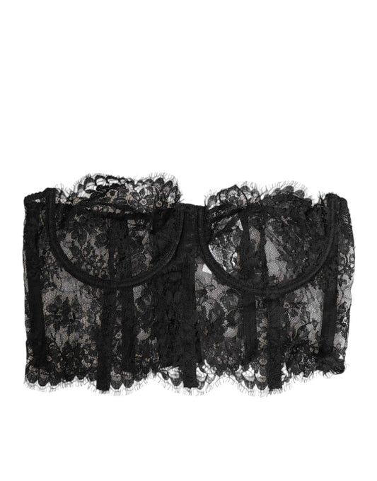 Dolce & Gabbana Black Floral Lace Bustier Bralette Top Underwear by Dolce & Gabbana