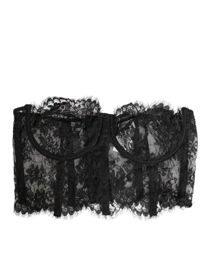 Dolce & Gabbana Black Floral Lace Bustier Bralette Top Underwear by Dolce & Gabbana