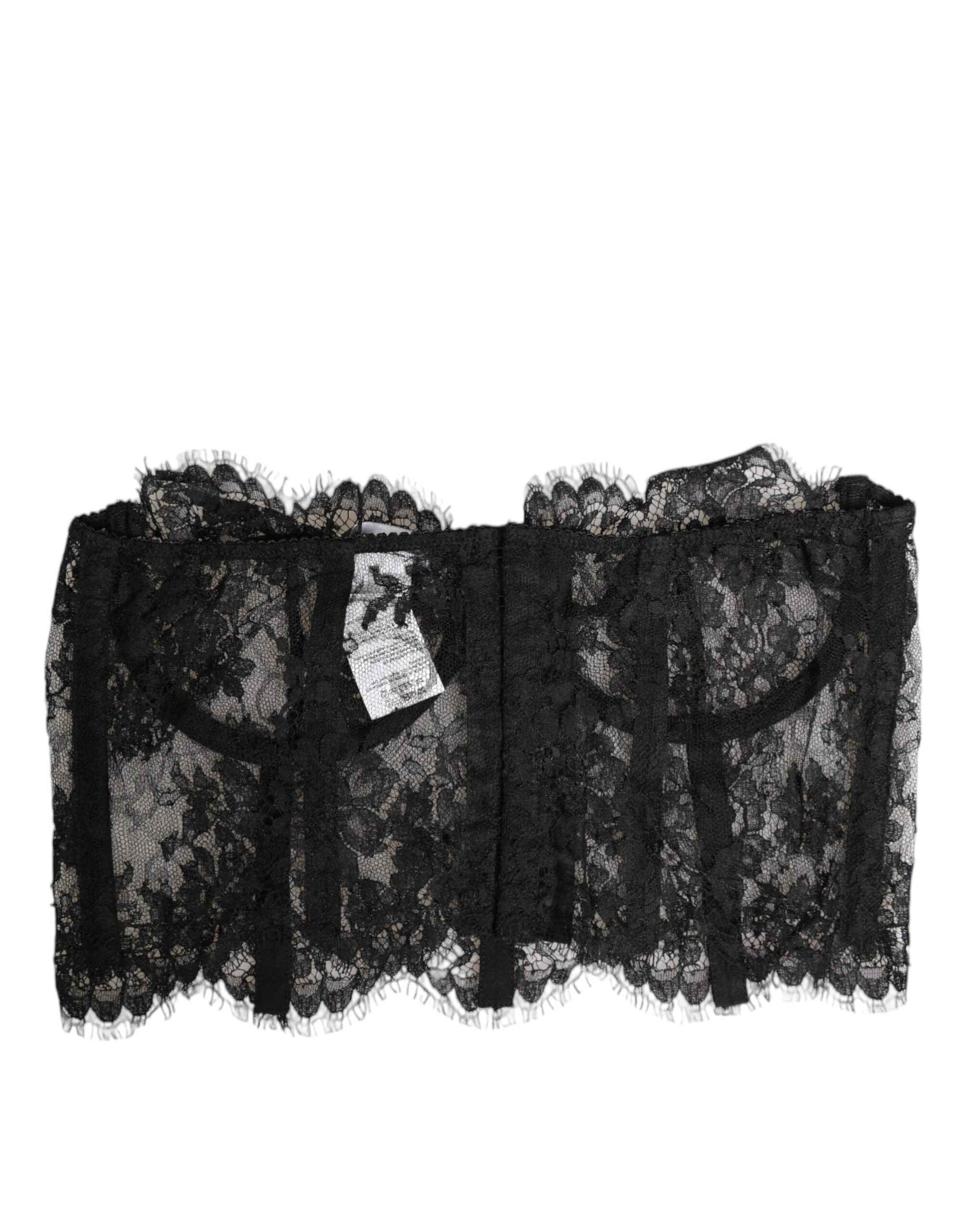 Dolce & Gabbana Black Floral Lace Bustier Bralette Top Underwear by Dolce & Gabbana