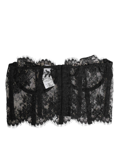 Dolce & Gabbana Black Floral Lace Bustier Bralette Top Underwear by Dolce & Gabbana
