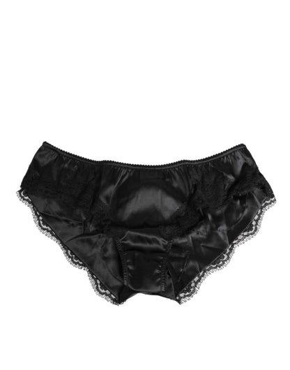 Dolce & Gabbana Black Silk Satin Lace Trim Panty Underwear by Dolce & Gabbana