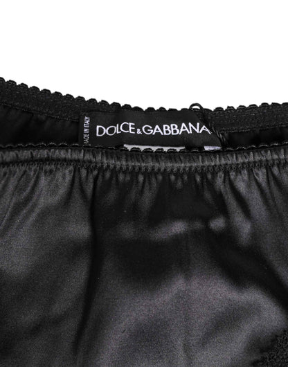 Dolce & Gabbana Black Silk Satin Lace Trim Panty Underwear by Dolce & Gabbana