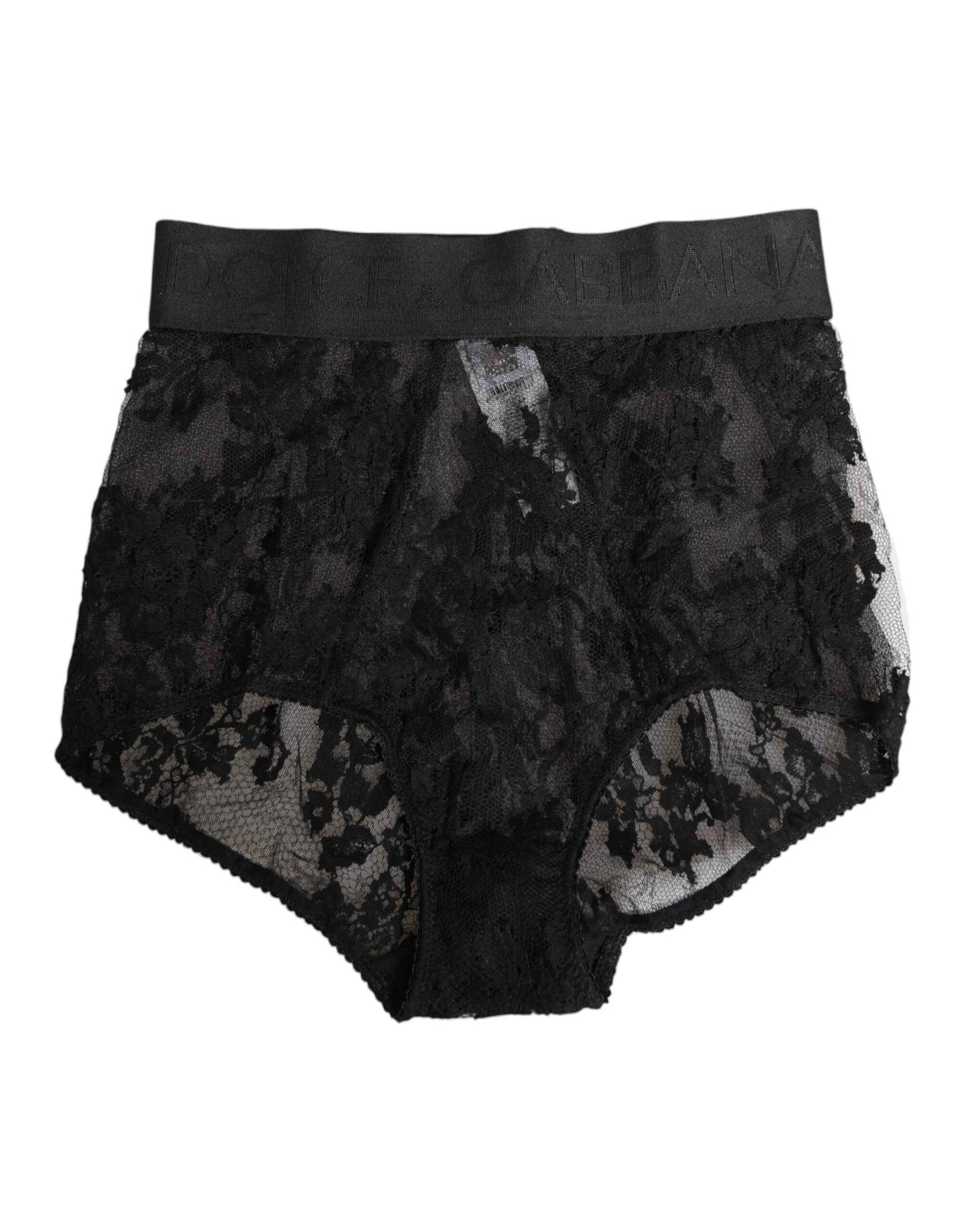 Dolce & Gabbana High Waist Briefs Black Floral Lace Underwear by Dolce & Gabbana