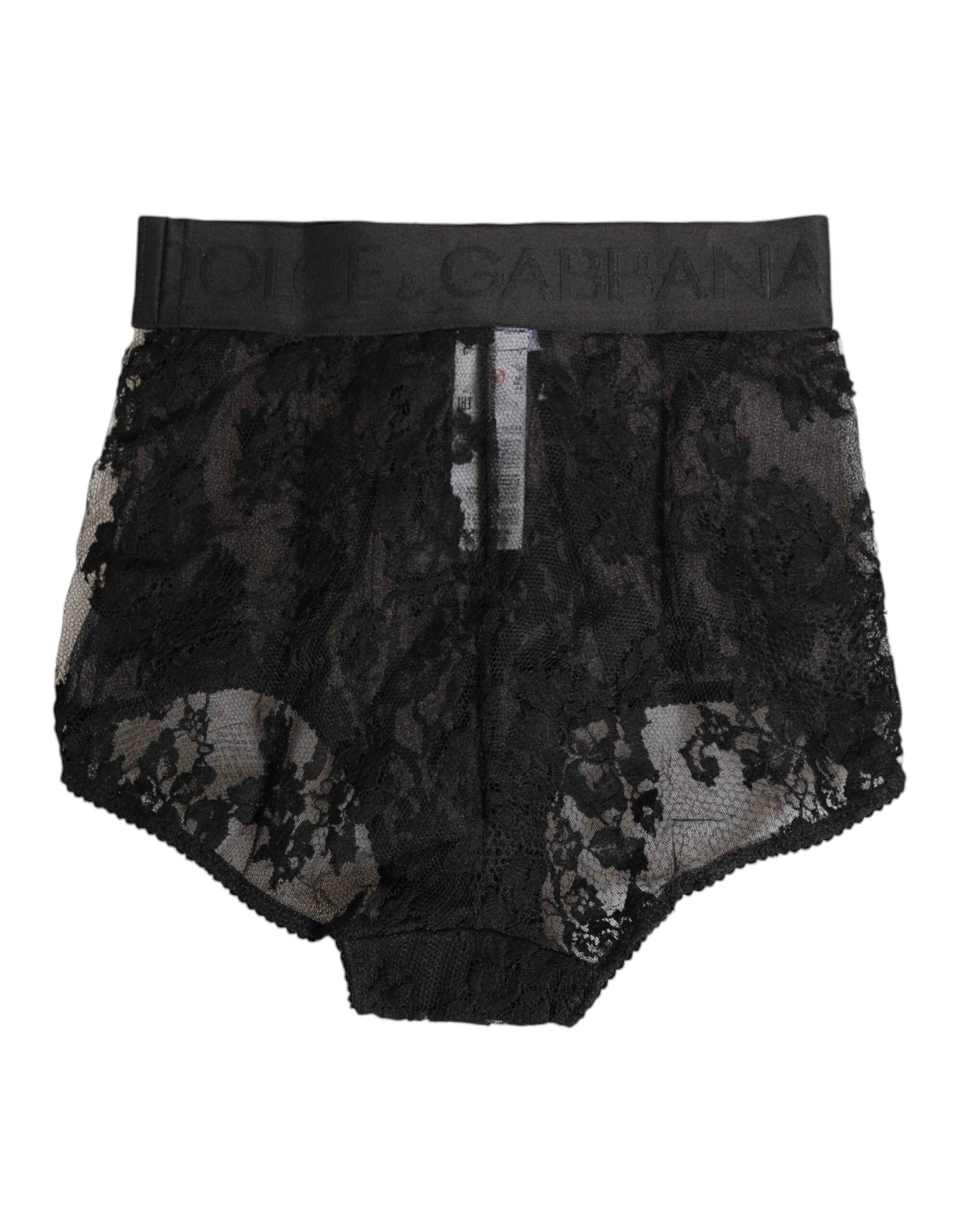 Dolce & Gabbana High Waist Briefs Black Floral Lace Underwear by Dolce & Gabbana