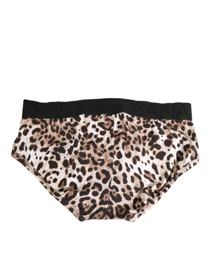 Dolce & Gabbana Leopard Print Black Waistband Cotton Underwear by Dolce & Gabbana