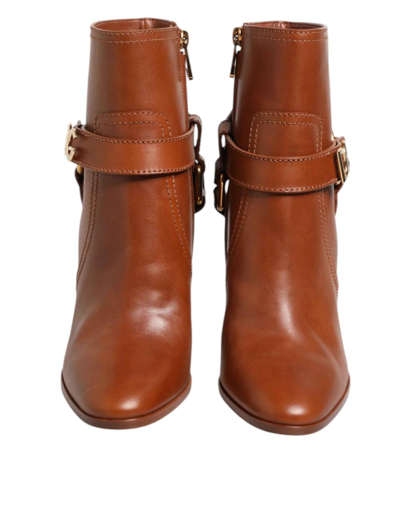 Dolce & Gabbana Brown Leather DG Logo Buckle Ankle Boots Shoes by Dolce & Gabbana