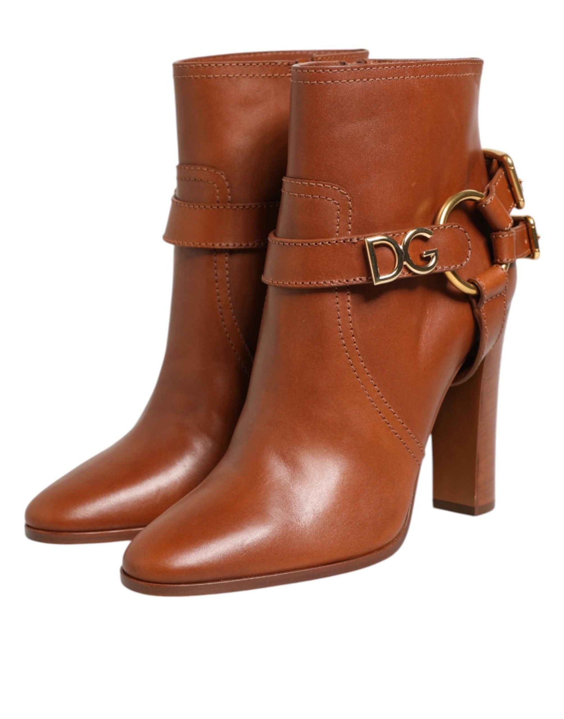 Dolce & Gabbana Brown Leather DG Logo Buckle Ankle Boots Shoes by Dolce & Gabbana