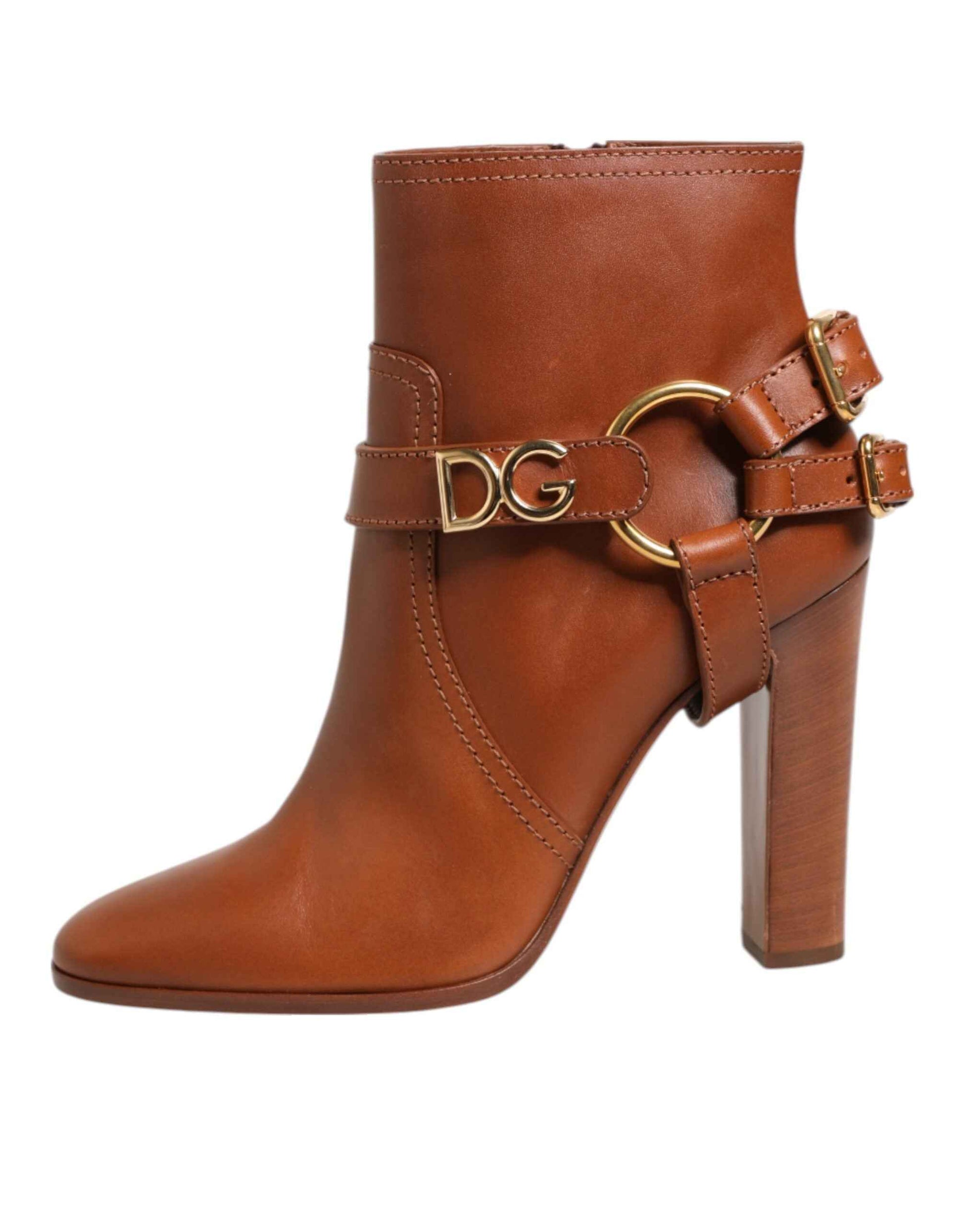 Dolce & Gabbana Brown Leather DG Logo Buckle Ankle Boots Shoes by Dolce & Gabbana