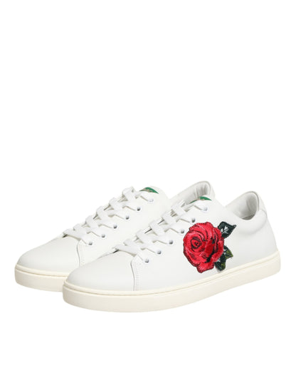 Dolce & Gabbana White Leather Rose Embroidery Low-Top Shoes - from Dolce & Gabbana