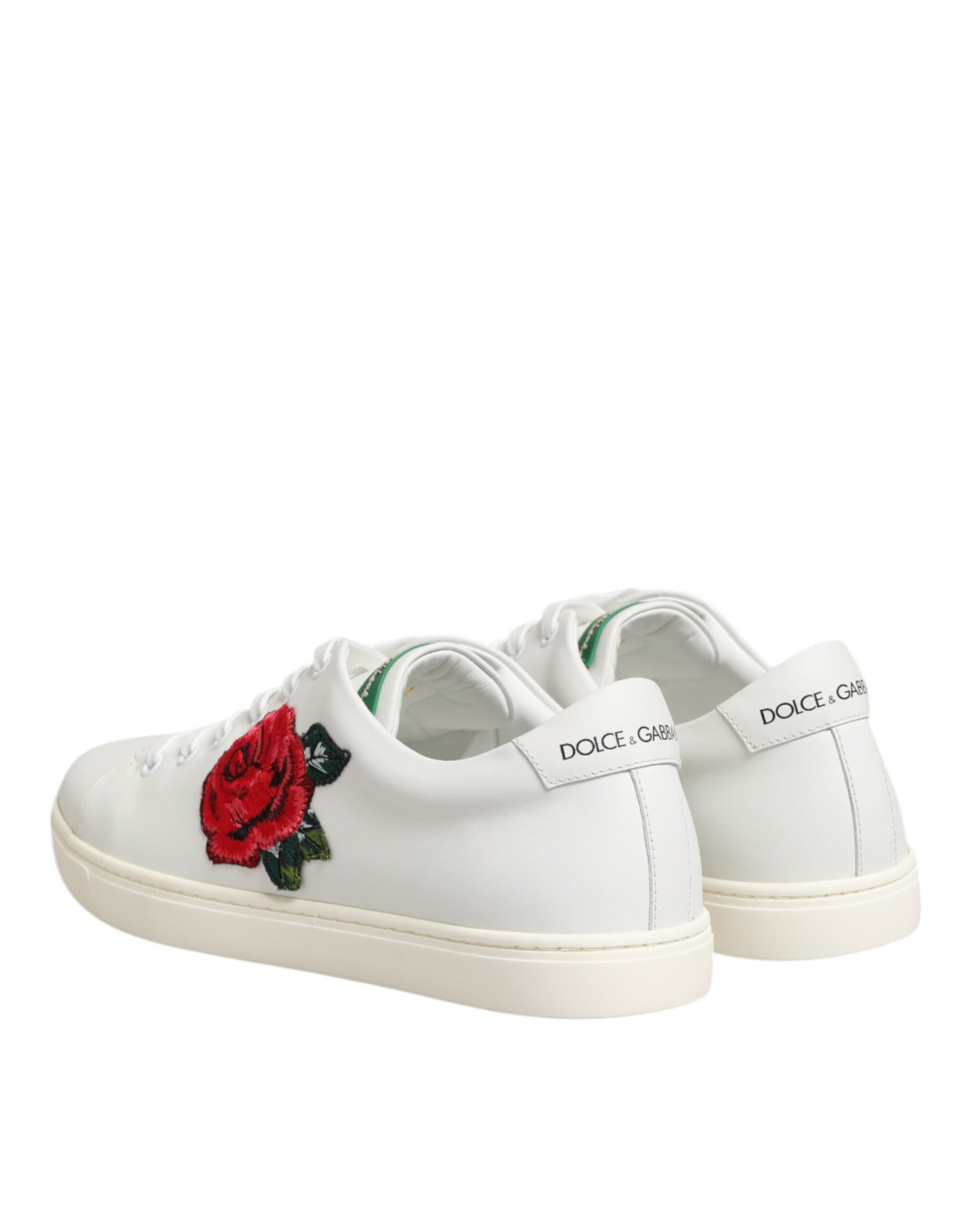 Dolce & Gabbana White Leather Rose Embroidery Low-Top Shoes - from Dolce & Gabbana