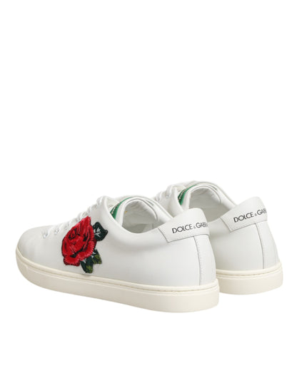 Dolce & Gabbana White Leather Rose Embroidery Low-Top Shoes - from Dolce & Gabbana