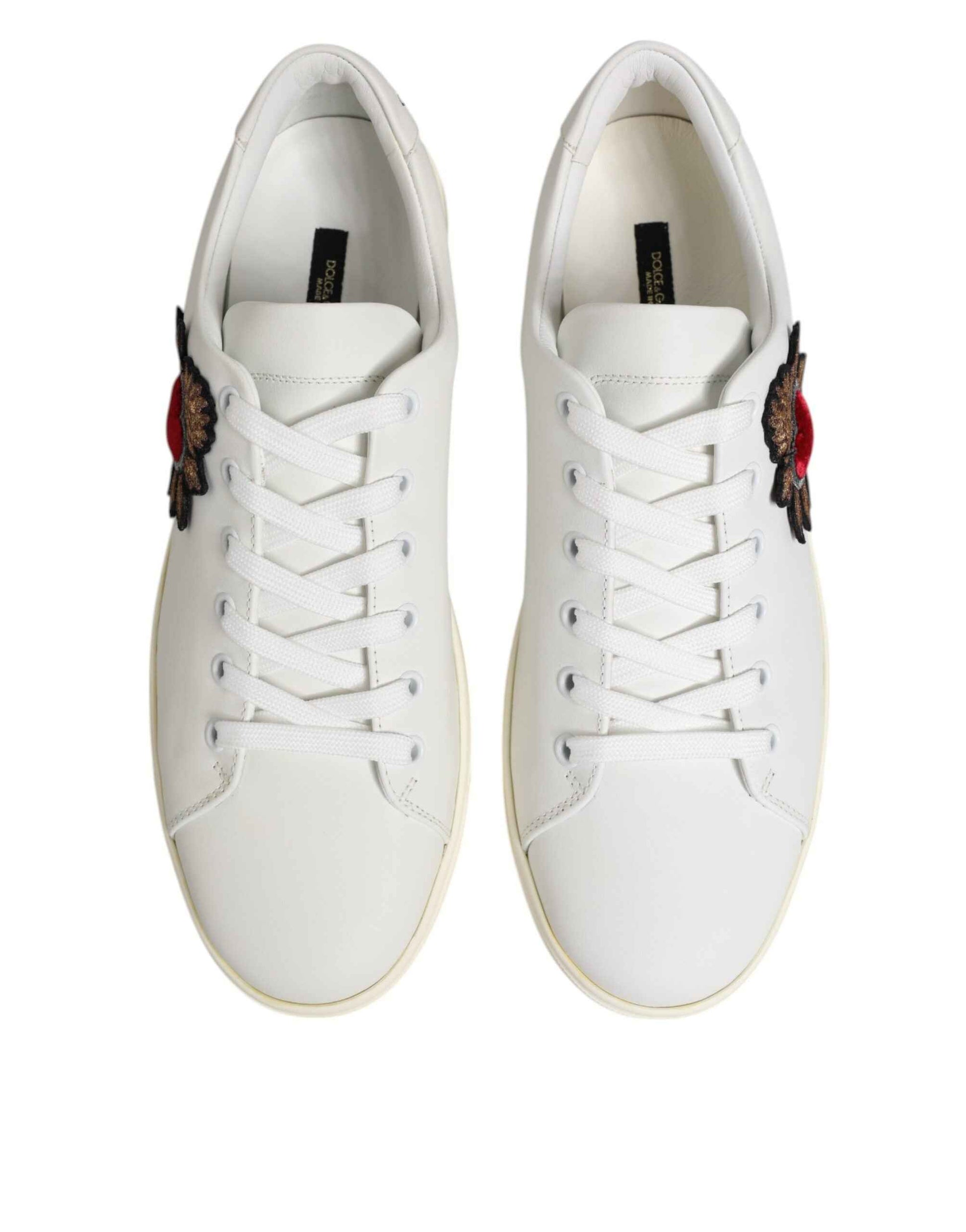 Dolce & Gabbana White Leather Sacre Heart Patch Sneakers Shoes by Dolce & Gabbana