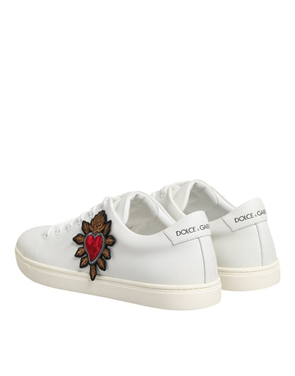 Dolce & Gabbana White Leather Sacre Heart Patch Sneakers Shoes - from Dolce & Gabbana