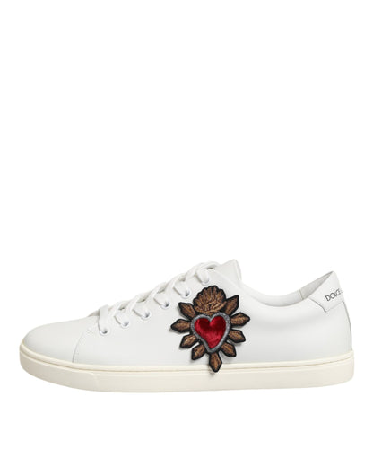 Dolce & Gabbana White Leather Sacre Heart Patch Sneakers Shoes - from Dolce & Gabbana