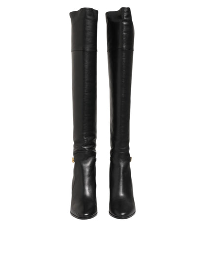 Dolce & Gabbana Black Leather Over-The-Knee DG Boots Shoes - from Dolce & Gabbana