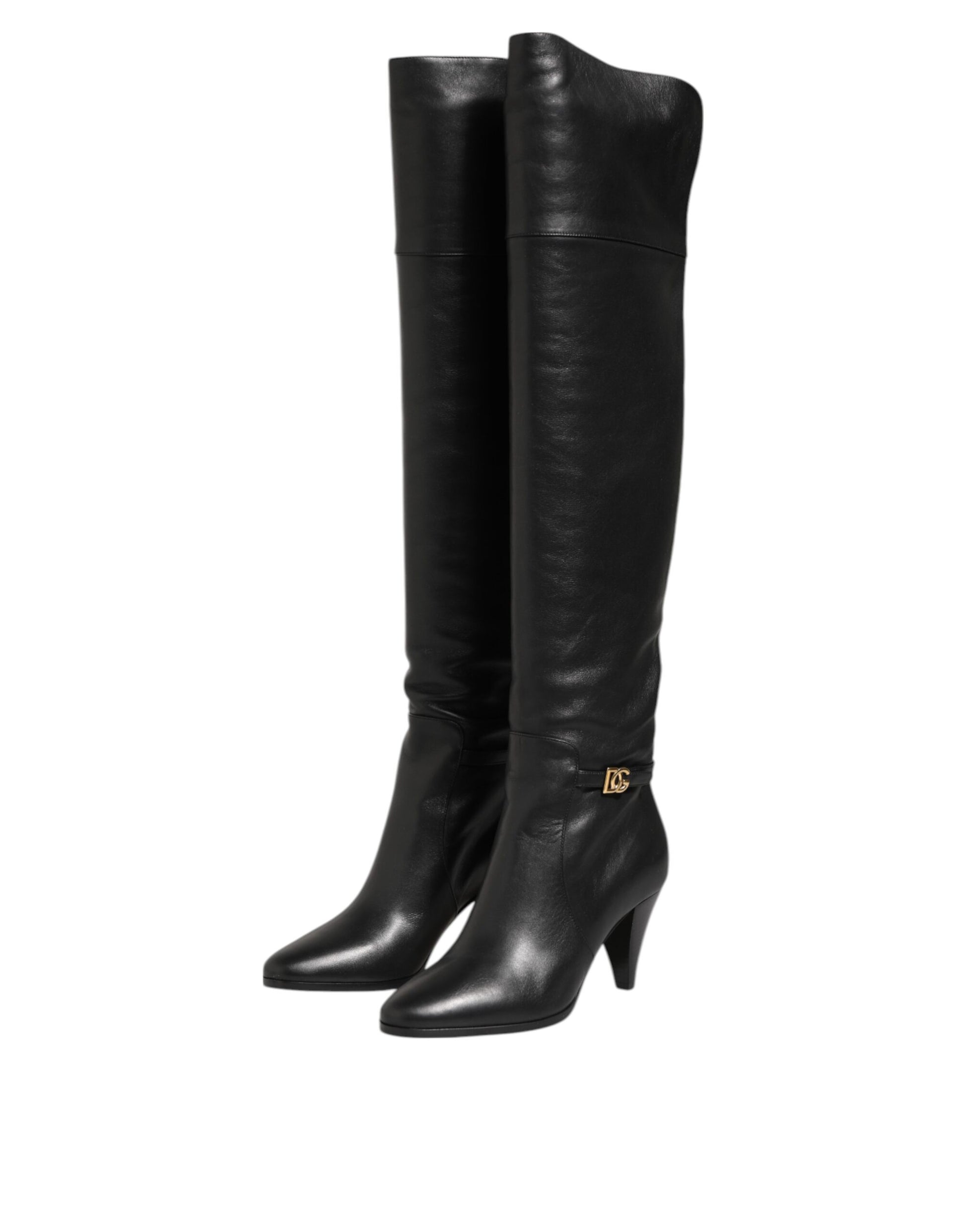 Dolce & Gabbana Black Leather Over-The-Knee DG Boots Shoes - from Dolce & Gabbana