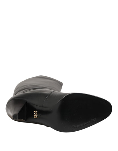 Dolce & Gabbana Black Leather Over-The-Knee DG Boots Shoes - from Dolce & Gabbana