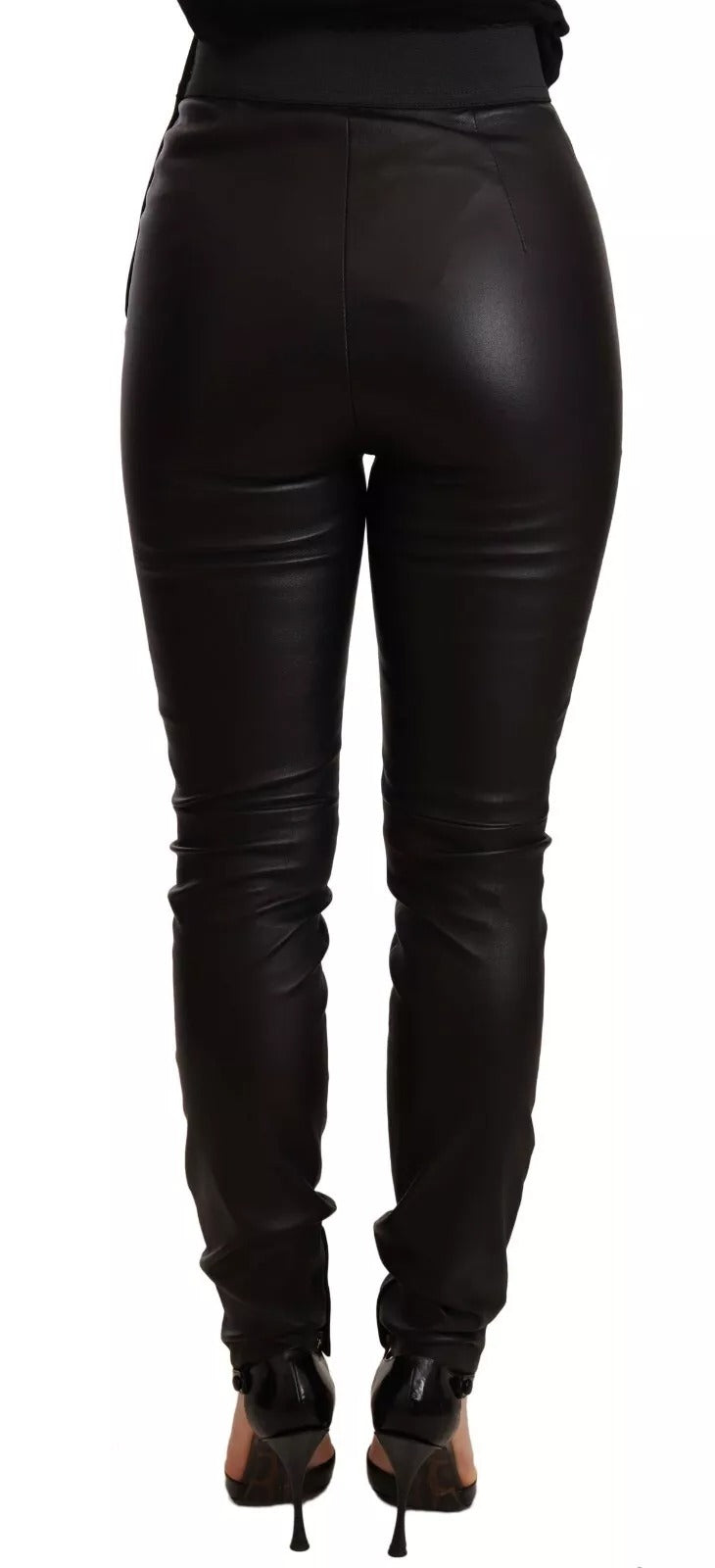 Dolce &amp; Gabbana Black Leather Elastic Waist Trouser Pants
