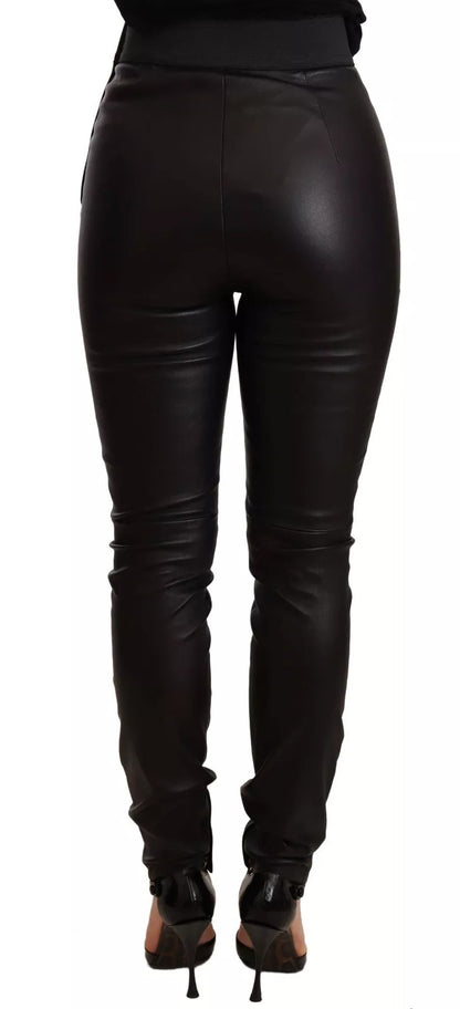 Dolce &amp; Gabbana Black Leather Elastic Waist Trouser Pants