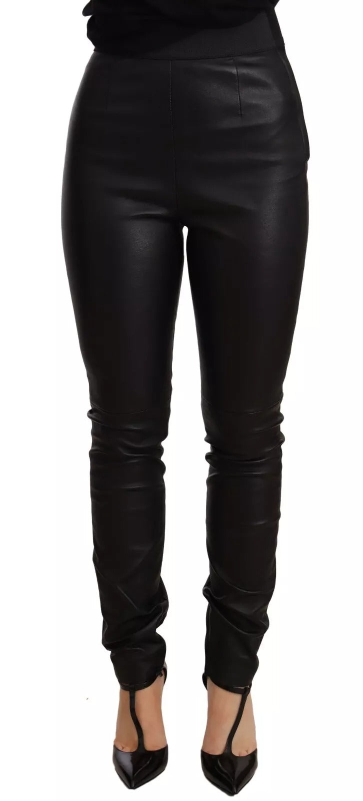 Dolce &amp; Gabbana Black Leather Elastic Waist Trouser Pants