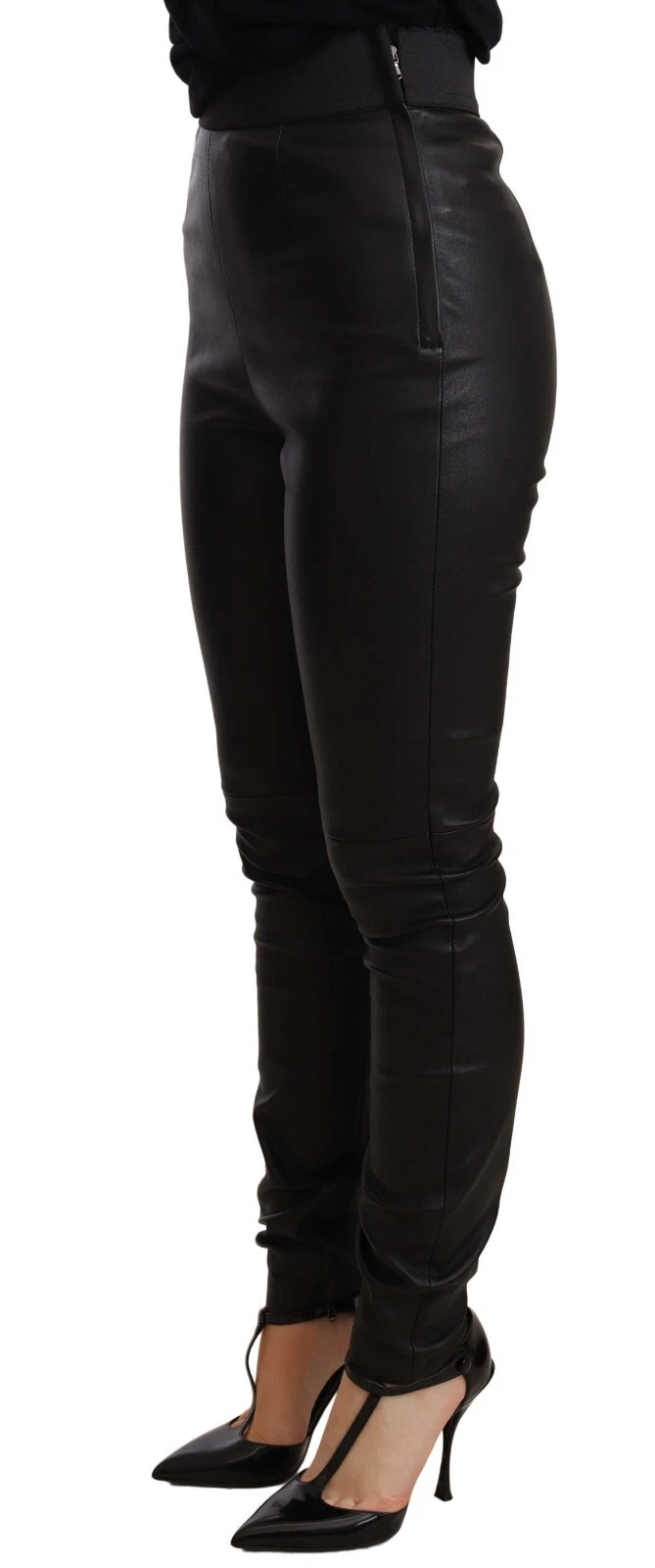 Dolce &amp; Gabbana Black Leather Elastic Waist Trouser Pants