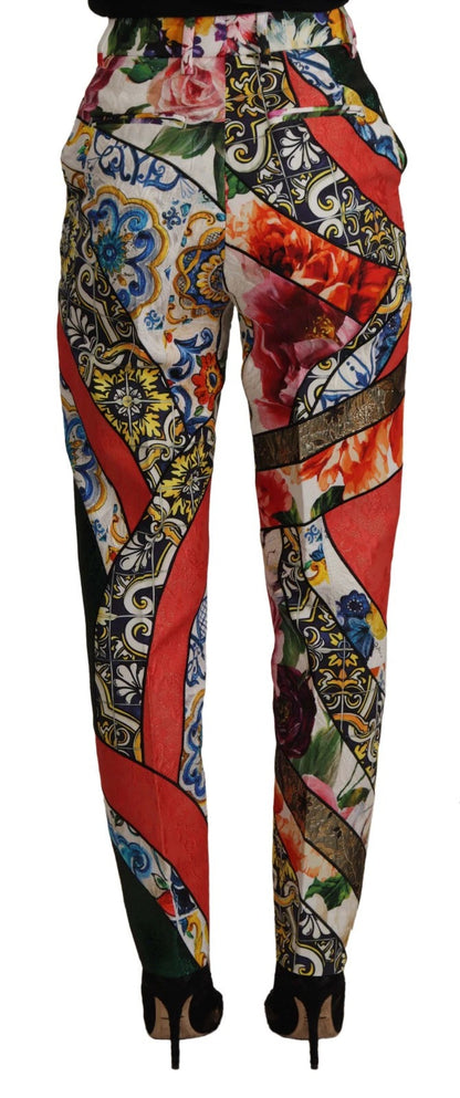 Dolce &amp; Gabbana Multicolor Patchwork Jacquard High Waist Pants