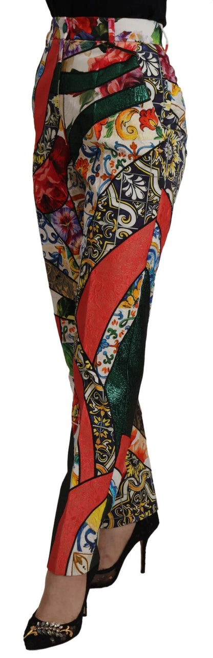 Dolce &amp; Gabbana Multicolor Patchwork Jacquard High Waist Pants