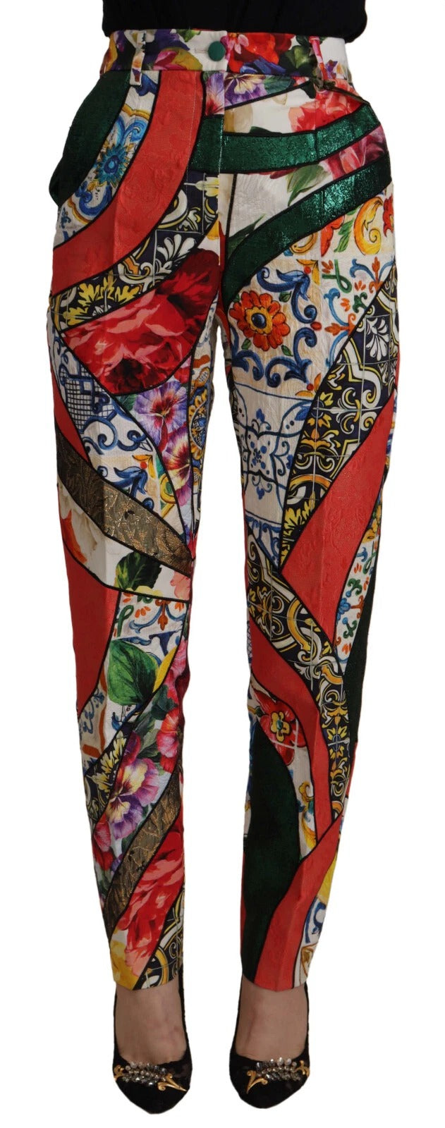 Dolce &amp; Gabbana Multicolor Patchwork Jacquard High Waist Pants