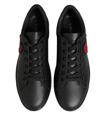 Dolce & Gabbana Black Leather Crystal Heart Sneakers Shoes - from Dolce & Gabbana