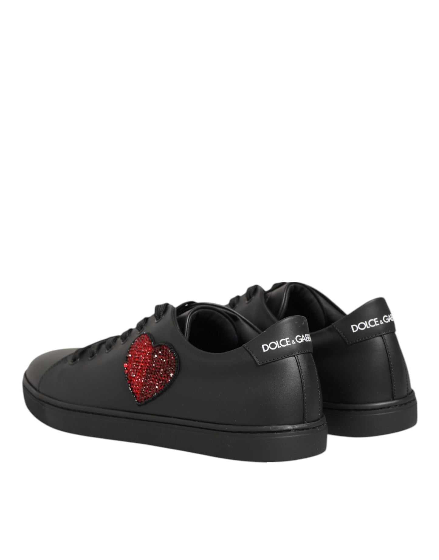 Dolce & Gabbana Black Leather Crystal Heart Sneakers Shoes - from Dolce & Gabbana