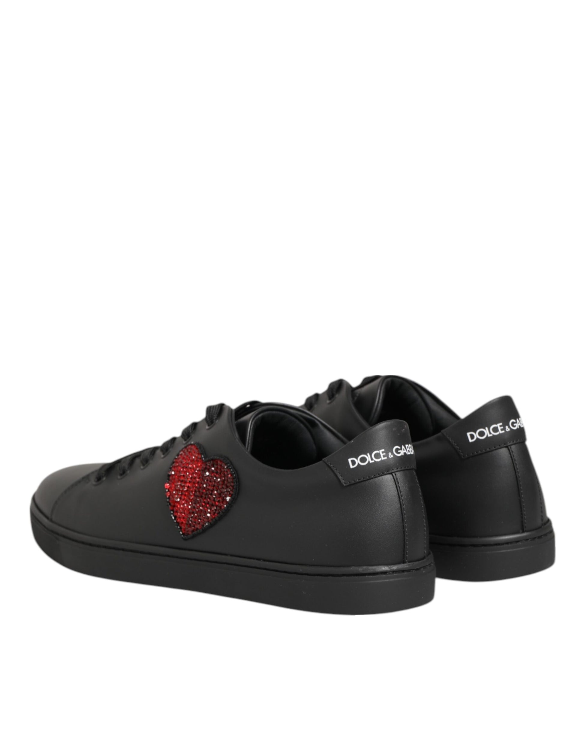 Dolce & Gabbana Black Leather Crystal Heart Sneakers Shoes - from Dolce & Gabbana