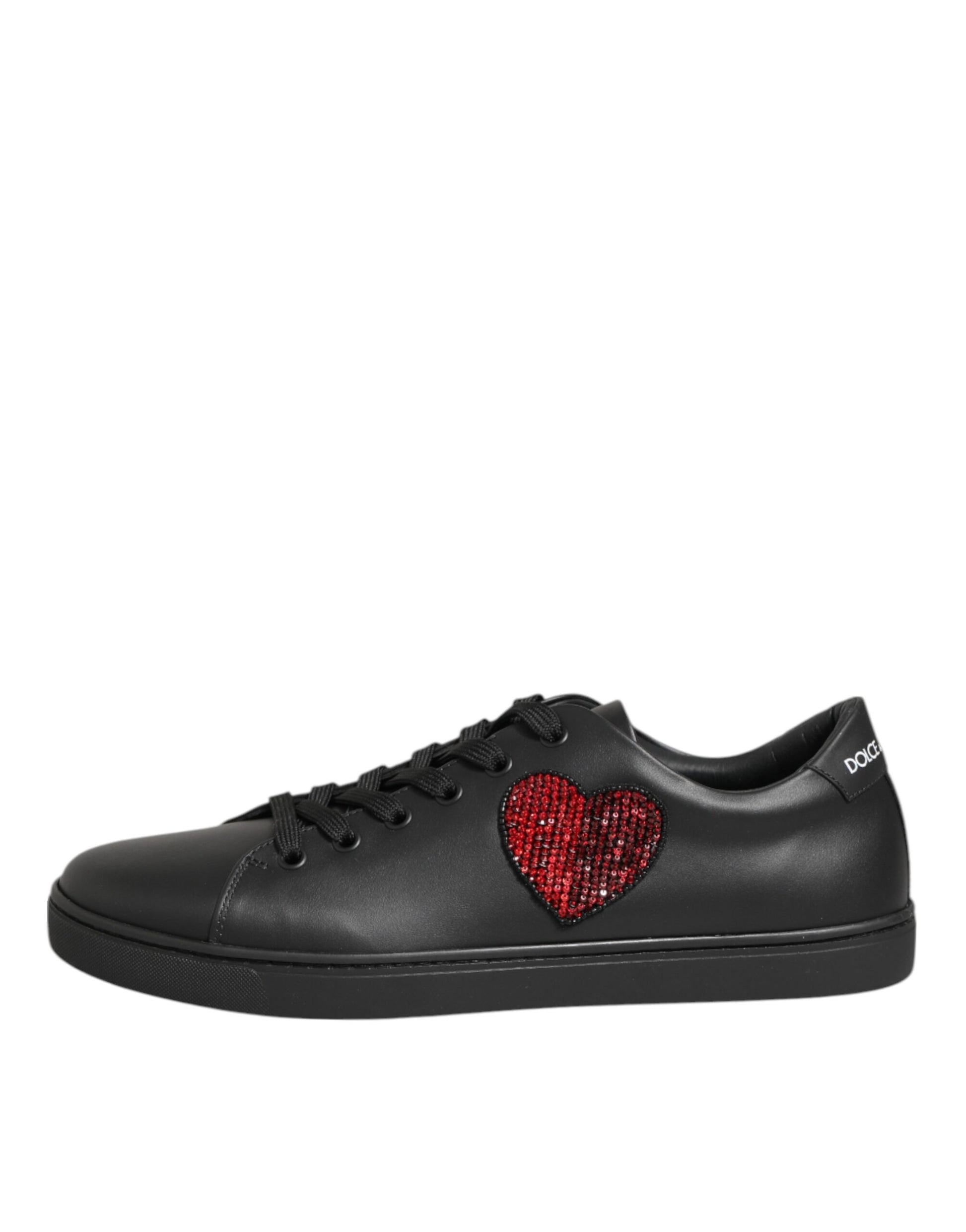 Dolce & Gabbana Black Leather Crystal Heart Sneakers Shoes - from Dolce & Gabbana