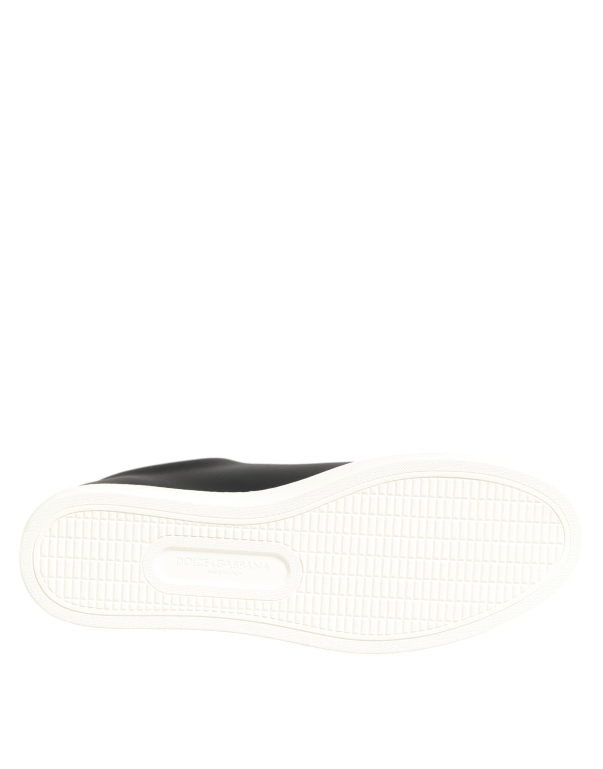 Dolce & Gabbana Black White Leather Crystal Heart Sneakers Shoes - from Dolce & Gabbana