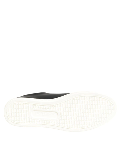 Dolce & Gabbana Black White Leather Crystal Heart Sneakers Shoes - from Dolce & Gabbana