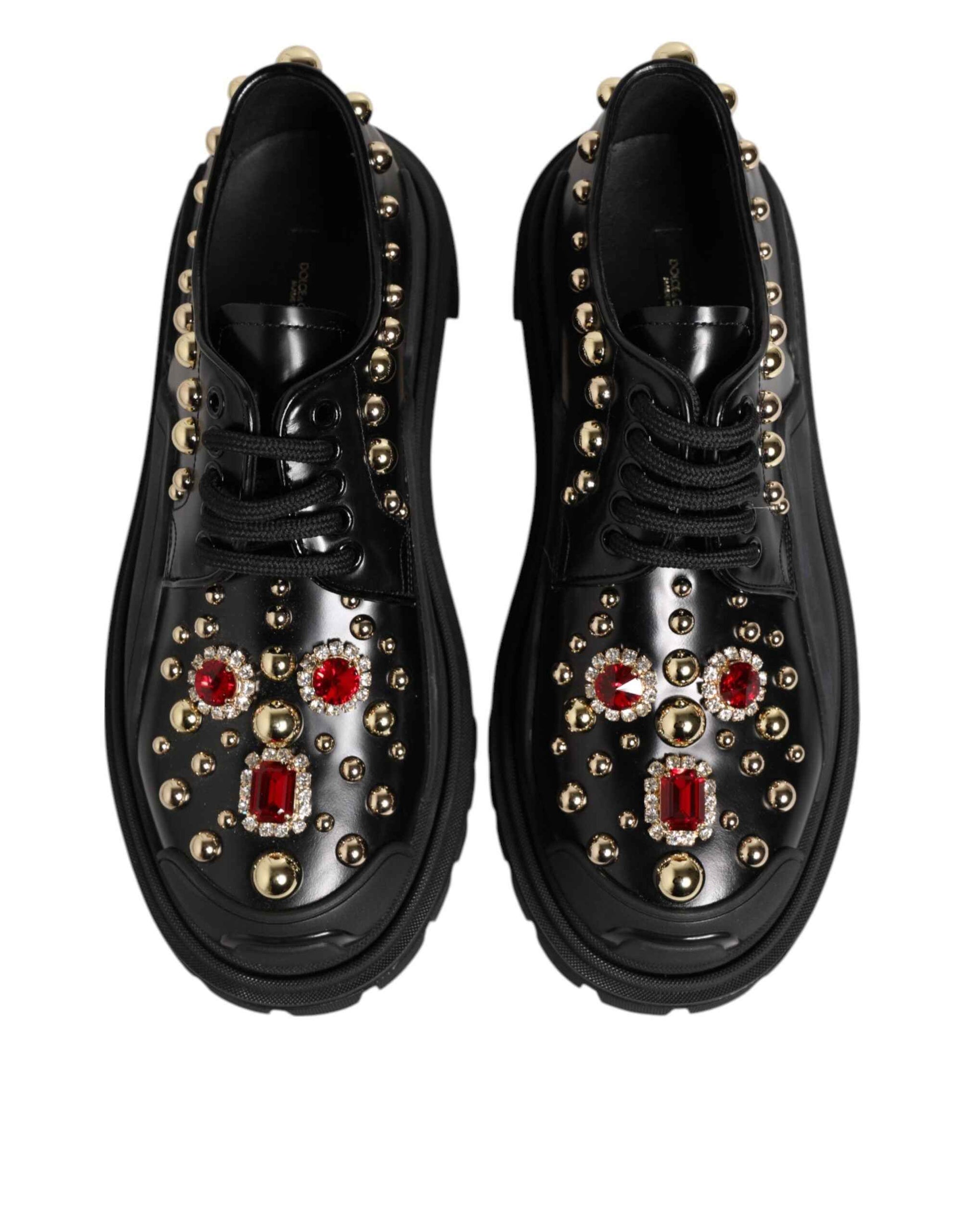 Dolce & Gabbana Black Leather Jeweled Crystals Derby Shoes by Dolce & Gabbana