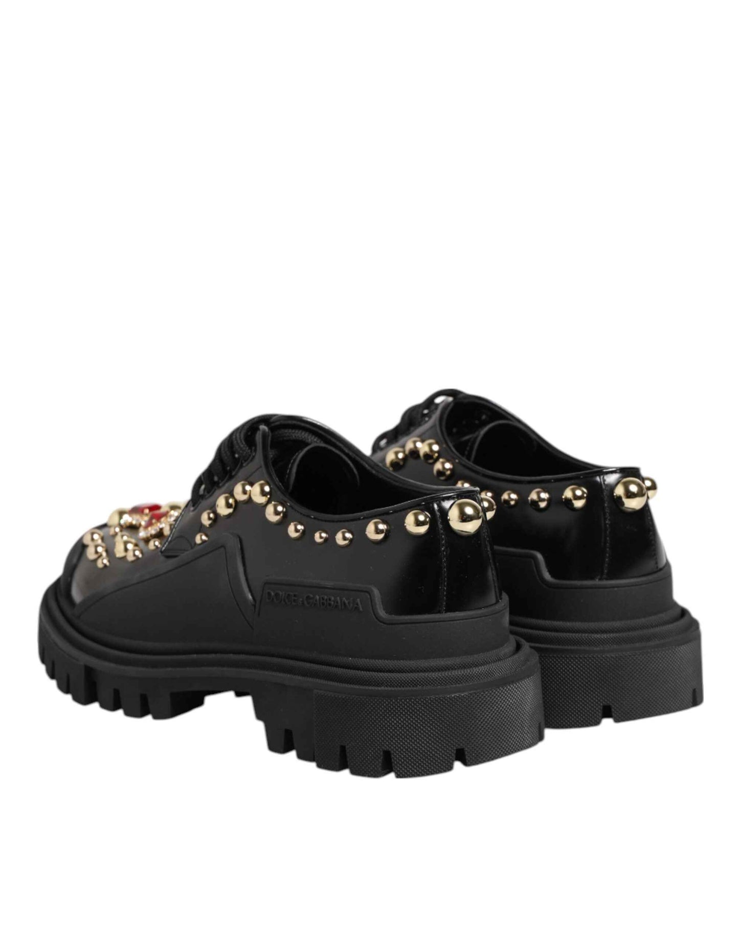 Dolce & Gabbana Black Leather Jeweled Crystals Derby Shoes by Dolce & Gabbana