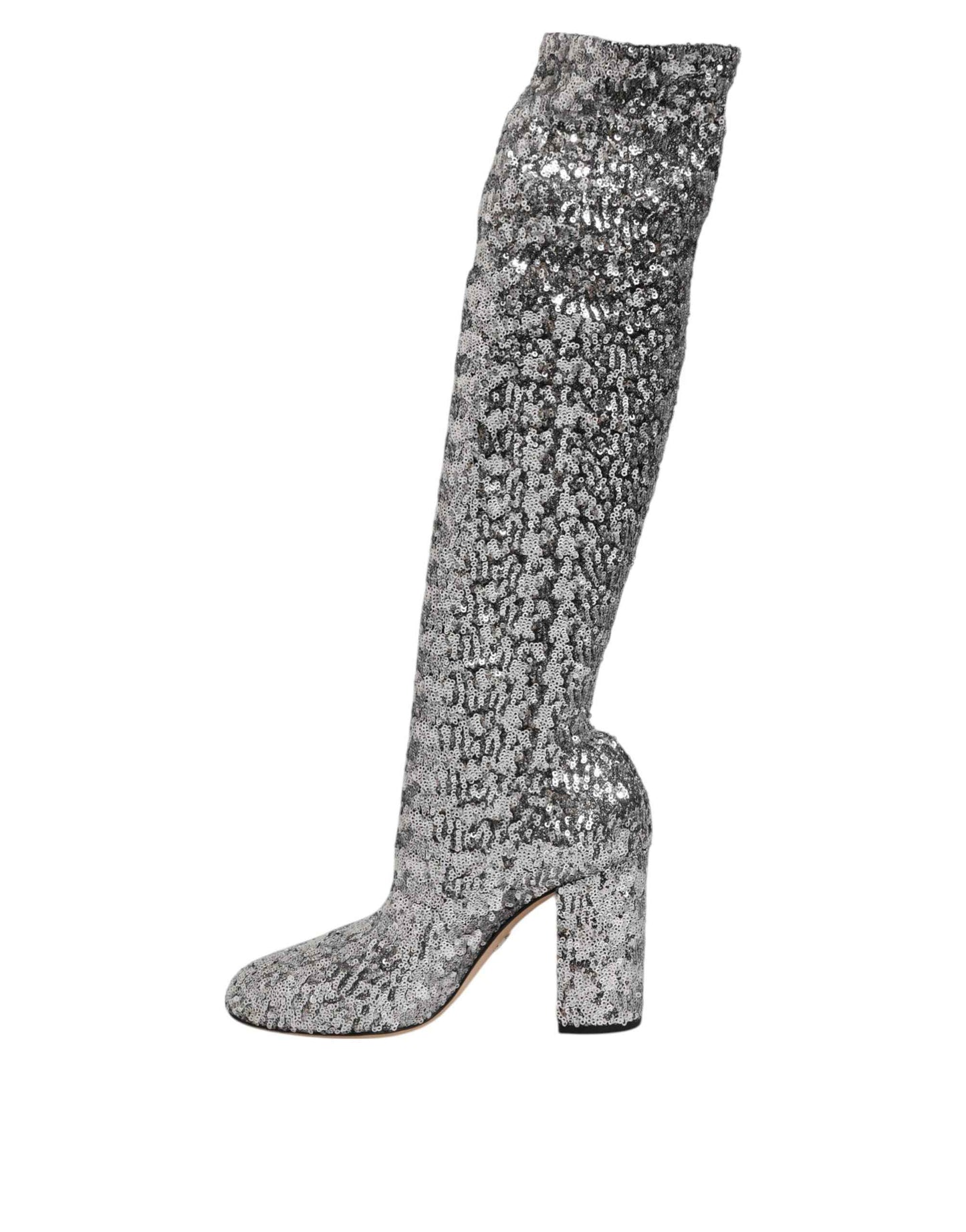 Dolce & Gabbana Shoes Silver Sequins Glitter High Heel Boot Shoes by Dolce & Gabbana