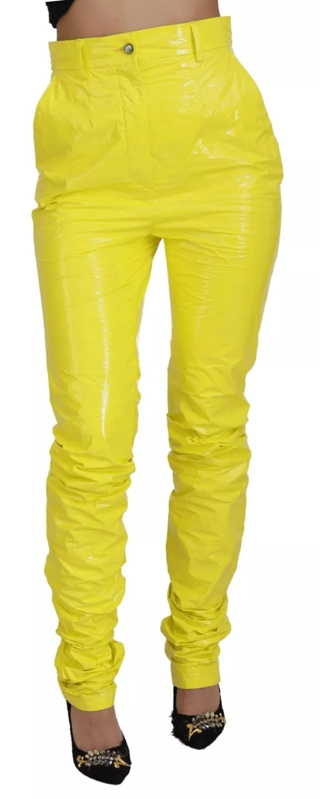 Dolce &amp; Gabbana Yellow High Waist Skinny Women Trouser Pants