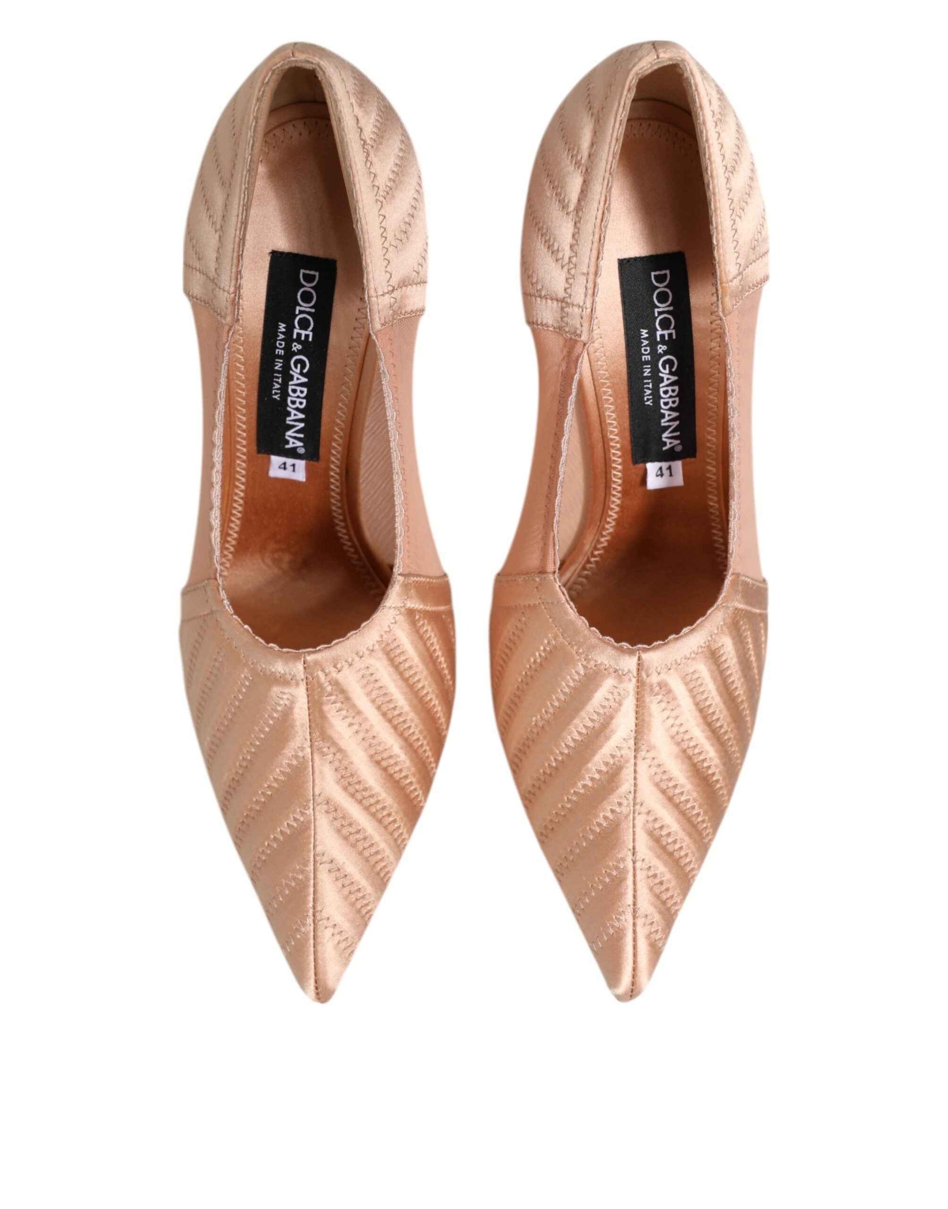 Dolce & Gabbana Cipria Nude Satin Mesh Stiletto Pumps Shoes by Dolce & Gabbana