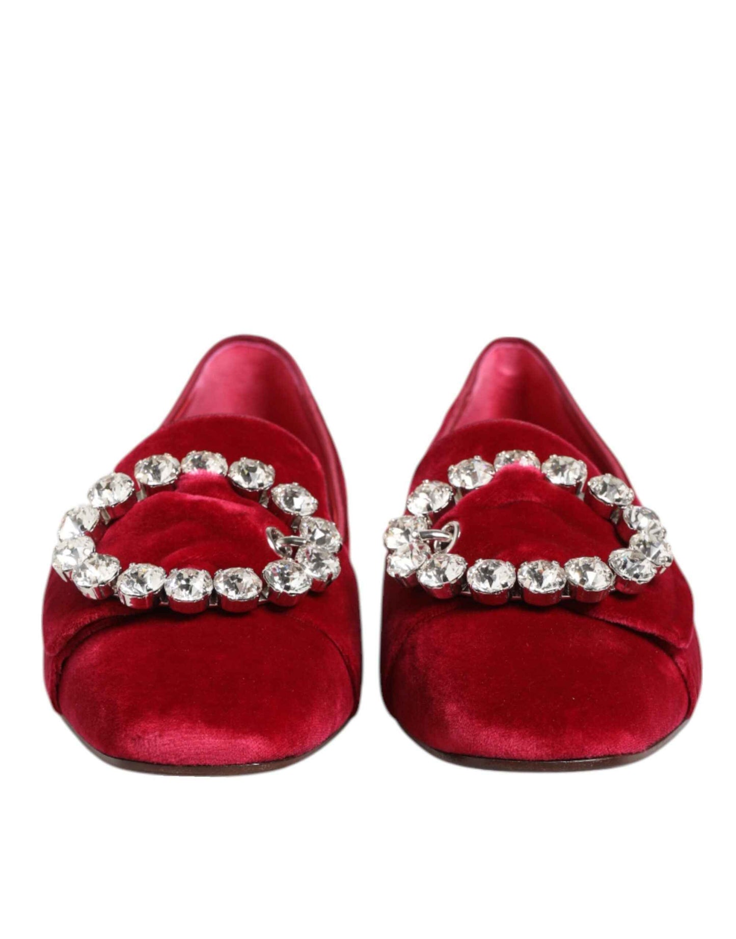 Dolce & Gabbana Red Velvet Crystal Buckle Loafers Flats Shoes by Dolce & Gabbana