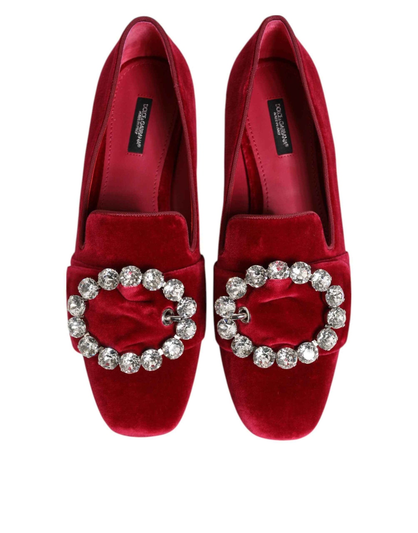 Dolce & Gabbana Red Velvet Crystal Buckle Loafers Flats Shoes by Dolce & Gabbana