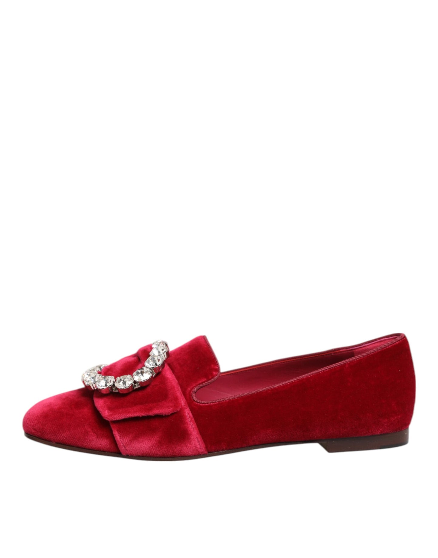 Dolce & Gabbana Red Velvet Crystal Buckle Loafers Flats Shoes - from Dolce & Gabbana